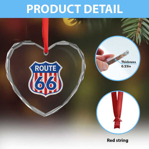 Vintage Route Highway 66 Historical Sign Distressed American Flag Road Trip Heart Crystal Glass Ornament TS11 Print Your Wear