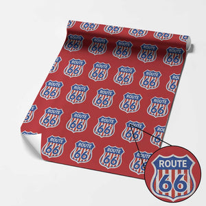 Vintage Route Highway 66 Historical Sign Distressed American Flag Road Trip Wrapping Paper Roll TS11 Red Print Your Wear