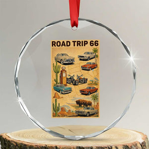Vintage Route Highway 66 Road Trip Poster Crystal Glass Ornament Open Road Adventure TS12 Transparent Glass 3'' Circle Print Your Wear