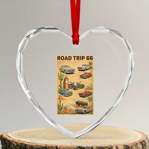 Vintage Route Highway 66 Road Trip Poster Heart Crystal Glass Ornament Open Road Adventure TS12 Transparent Glass 3'' Heart Print Your Wear