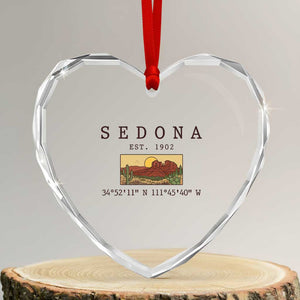 Vintage Sedona Arizona Established 1902 Heart Crystal Glass Ornament Southwest Desert Cactus Scenic Nature Souvenir