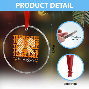Vintage Tennessee Coquette Bow Crystal Glass Ornament Retro TN Orange Checkered Print US State TS10 Print Your Wear