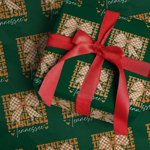 Vintage Tennessee Coquette Bow Wrapping Paper Roll Retro TN Orange Checkered Print US State TS10 Green Print Your Wear