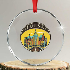 Vintage Tulsa Oklahoma Cityscape Pride Crystal Glass Ornament TS12 Transparent Glass 3'' Circle Print Your Wear