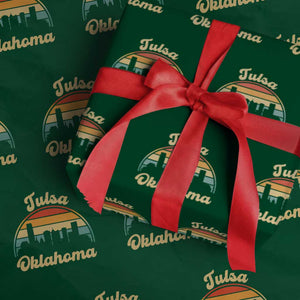 Vintage Tulsa Oklahoma Pride Wrapping Paper Roll Proud Oklahoman Gift TS12 Green Print Your Wear