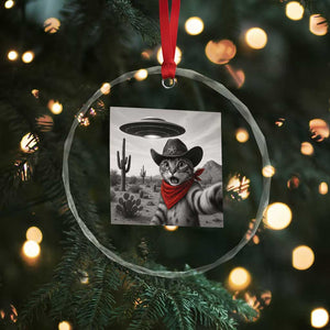 Vintage UFO Cowboy Cat Crystal Glass Ornament Retro 90s Western Rodeo Kitten Cat Selfie With Alien UFO TS10 Print Your Wear
