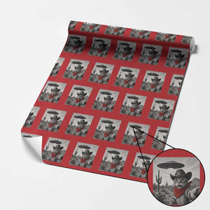 Vintage UFO Cowboy Cat Wrapping Paper Roll Retro 90s Western Rodeo Kitten Cat Selfie With Alien UFO TS10 Red Print Your Wear