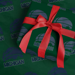 Vintage Urban Michigan Skyline Wrapping Paper Roll Gift For Basketball Fan TS12 Green Print Your Wear
