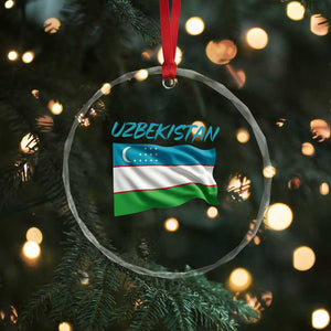 Vintage Uzbekistan Flag Crystal Glass Ornament Proud Uzbek Roots Gift