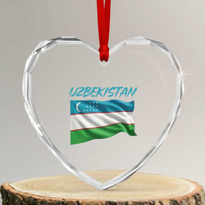 Vintage Uzbekistan Flag Heart Crystal Glass Ornament Proud Uzbek Roots Gift