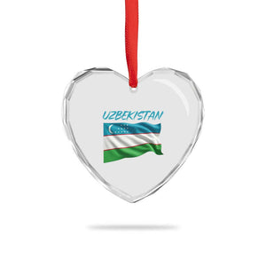 Vintage Uzbekistan Flag Heart Crystal Glass Ornament Proud Uzbek Roots Gift