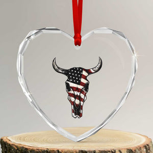 Vintage Western Cow Skull Usa Flag Heart Crystal Glass Ornament Patriotic American Pride