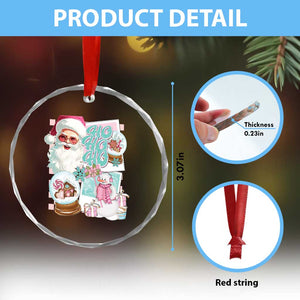 Vintage Xmas Crystal Glass Ornament Pink Santa Claus Ho Ho Ho TS09 Print Your Wear