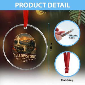 Vintage Yellowstone National Park Vintage Bison Geyser Crystal Glass Ornament Wyoming Montana Idaho Hiking Camping