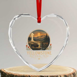 Vintage Yellowstone National Park Vintage Bison Geyser Heart Crystal Glass Ornament Wyoming Montana Idaho Hiking Camping