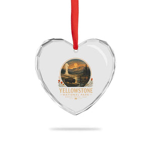 Vintage Yellowstone National Park Vintage Bison Geyser Heart Crystal Glass Ornament Wyoming Montana Idaho Hiking Camping