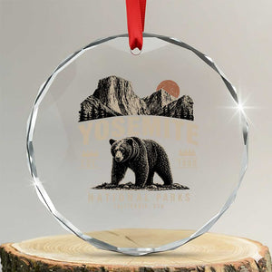 Vintage Yosemite National Park Crystal Glass Ornament Retro Bear Nature Wildlife Forest TS10 Transparent Glass 3'' Circle Print Your Wear