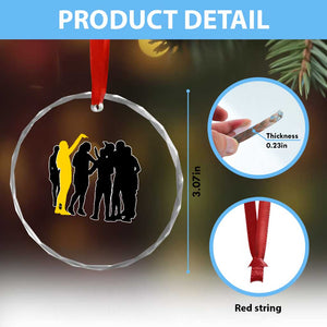 Viral Basketball Pointing Huddle Crystal Glass Ornament Funny Women Sports Culture Meme Yellow Silhouette Graphic