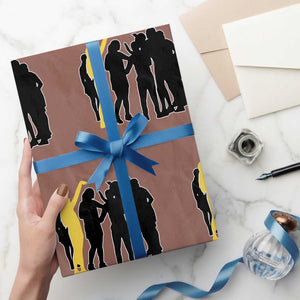 Viral Basketball Pointing Huddle Wrapping Paper Roll Funny Women Sports Culture Meme Yellow Silhouette Graphic TS02 Mocha Print Your Wear