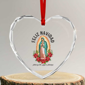 Virgin Mary Feliz Navidad Heart Crystal Glass Ornament Our Lady Virgen De Guadalupe TS14 Transparent Glass 3'' Heart Print Your Wear