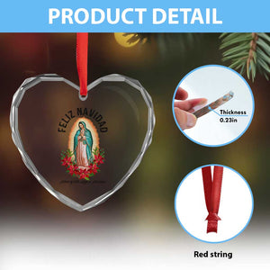 Virgin Mary Feliz Navidad Heart Crystal Glass Ornament Our Lady Virgen De Guadalupe TS14 Print Your Wear