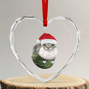 Watermelon Cat Christmas Heart Crystal Glass Ornament Funny Silly Kitten Meme TS14 Transparent Glass 3'' Heart Print Your Wear
