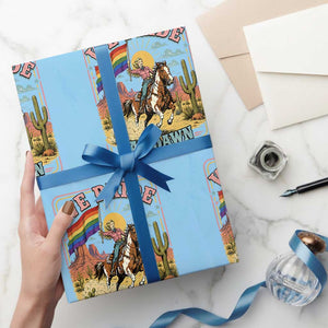We Pride at Dawn Retro Rainbow Cowgirl Wrapping Paper Roll Pride Month Country Western Vibes