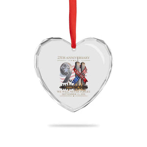 We Will Never Forget 9 11 Memorial 25th Anniversary Heart Crystal Glass Ornament Patriotic American Flag Ribbon