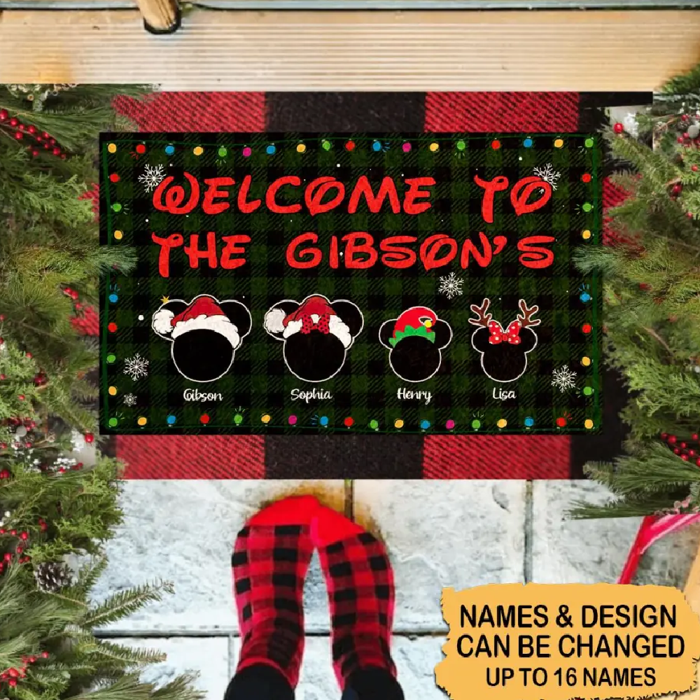 Personalized Christmas Welcome To The Family Mouse Cartoon Doormat CTM Custom - Printyourwear