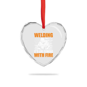 Welder Gifts for Men Heart Crystal Glass Ornament Welding Its Like Sewing With Fire American Flag