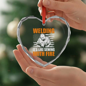 Welder Gifts for Men Heart Crystal Glass Ornament Welding Its Like Sewing With Fire American Flag
