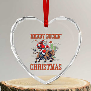 Western Black Santa Merry Buckin Christmas Heart Crystal Glass Ornament Funny Rodeo TS12 Transparent Glass 3'' Heart Print Your Wear
