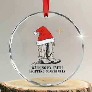 Western Christian Cowboy Crystal Glass Ornament Walking By Faith Tripping Constantly TS14 Transparent Glass 3'' Circle Print Your Wear