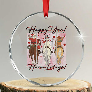 Western Christmas Horse Rider Crystal Glass Ornament Happy Yee Haw Lidays TS12 Transparent Glass 3'' Circle Print Your Wear