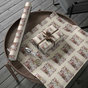 Western Christmas Horse Rider Wrapping Paper Roll Happy Yee Haw Lidays TS12 Beige Print Your Wear