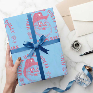 Western Christmas Wrapping Paper Roll Have A Holly Dolly Christmas Cowboy Santa TS11 Light Blue Print Your Wear