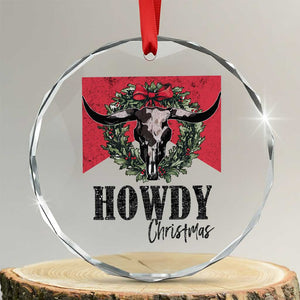 Western Xmas Crystal Glass Ornament Howdy Christmas Cow Skull Xmas Wreath TS11 Transparent Glass 3'' Circle Print Your Wear