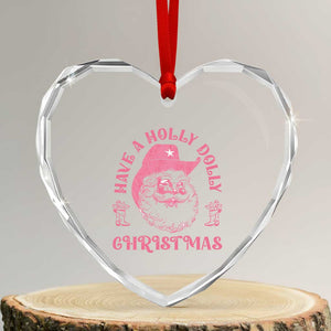 Western Xmas Heart Crystal Glass Ornament Have A Holly Dolly Cowboy Santa TS11 Transparent Glass 3'' Heart Print Your Wear
