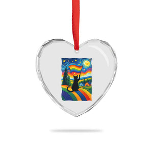 Whimsical Black Cat Pride Flag Heart Crystal Glass Ornament Colorful LGBTQ Rainbow TS02 Print Your Wear