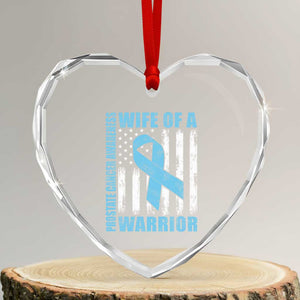 Wife Of A Warrior Prostate Cancer Awareness Heart Crystal Glass Ornament American Flag Blue Ribbon Graphic