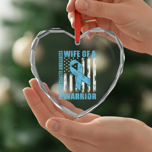 Wife Of A Warrior Prostate Cancer Awareness Heart Crystal Glass Ornament American Flag Blue Ribbon Graphic
