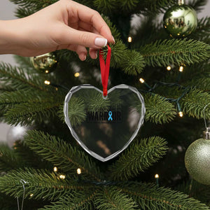 Wife Of A Warrior Prostate Cancer Awareness Heart Crystal Glass Ornament Blue Ribbon Graphic