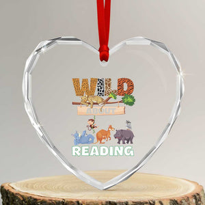Wild About Reading Heart Crystal Glass Ornament Cute Animal Book Lover Kids Teachers TS10 Transparent Glass 3'' Heart Print Your Wear