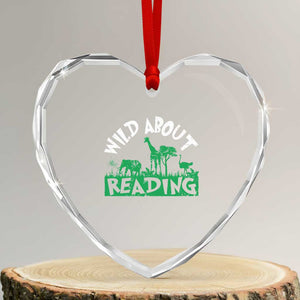 Wild About Reading Heart Crystal Glass Ornament Cute Safari Animal Reading Shirt Preschool Kindergarten TS10 Transparent Glass 3'' Heart Print Your Wear