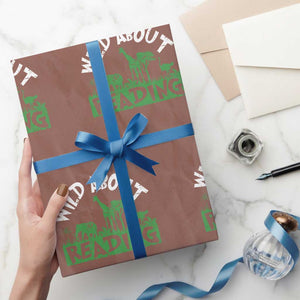 Wild About Reading Wrapping Paper Roll Cute Safari Animal Reading Shirt Preschool Kindergarten TS10 Mocha Print Your Wear