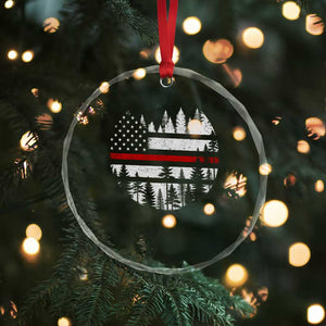 Wildland Firefighter Forest Red Line American Flag Crystal Glass Ornament