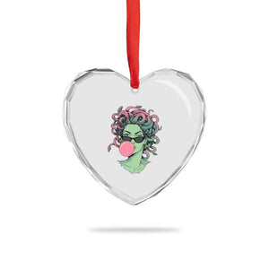 Winking Medusa In Sunglasses Blowing Bubble Gum Heart Crystal Glass Ornament Funny Greek Mythology Pop Art