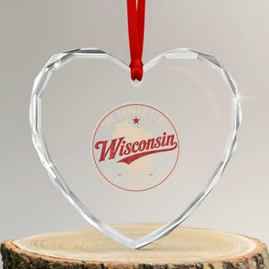 Wisconsin The Badger State Heart Crystal Glass Ornament You're Among Friends Retro WI State