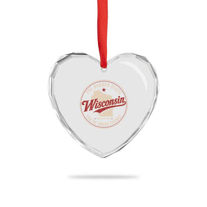 Wisconsin The Badger State Heart Crystal Glass Ornament You're Among Friends Retro WI State