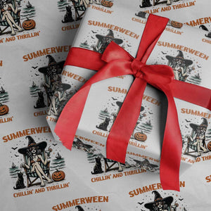 Witchy Beach Summerween Vacation Wrapping Paper Roll Chillin And Thrillin